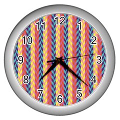 Colorful Chevron Retro Pattern Wall Clocks (silver)  by DanaeStudio