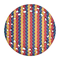 Colorful Chevron Retro Pattern Round Filigree Ornament (2side) by DanaeStudio