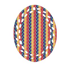 Colorful Chevron Retro Pattern Oval Filigree Ornament (2-side)  by DanaeStudio
