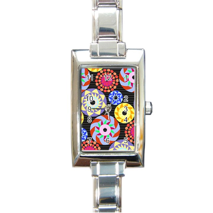 Colorful Retro Circular Pattern Rectangle Italian Charm Watch