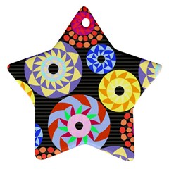 Colorful Retro Circular Pattern Ornament (star)  by DanaeStudio