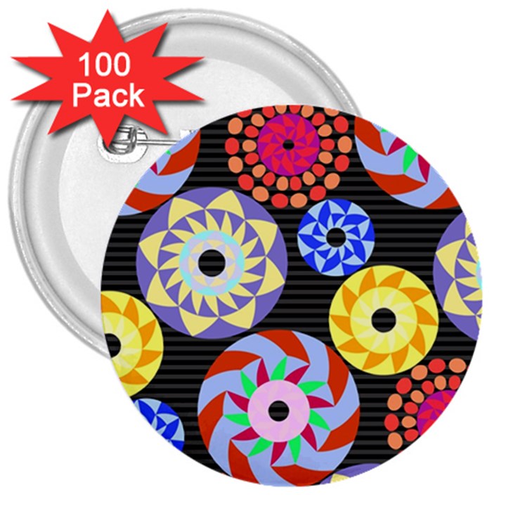 Colorful Retro Circular Pattern 3  Buttons (100 pack) 