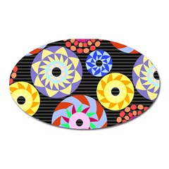 Colorful Retro Circular Pattern Oval Magnet by DanaeStudio