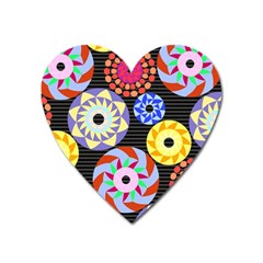 Colorful Retro Circular Pattern Heart Magnet by DanaeStudio