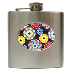 Colorful Retro Circular Pattern Hip Flask (6 Oz) by DanaeStudio