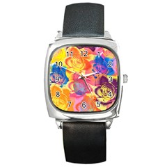 Pop Art Roses Square Metal Watch by DanaeStudio