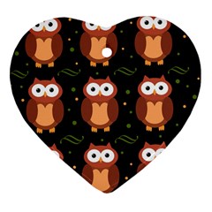 Halloween Brown Owls  Heart Ornament (2 Sides) by Valentinaart