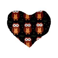 Halloween Brown Owls  Standard 16  Premium Flano Heart Shape Cushions by Valentinaart
