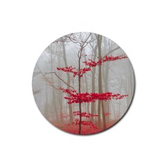 Magic Forest In Red And White Rubber Coaster (round)  by wsfcow