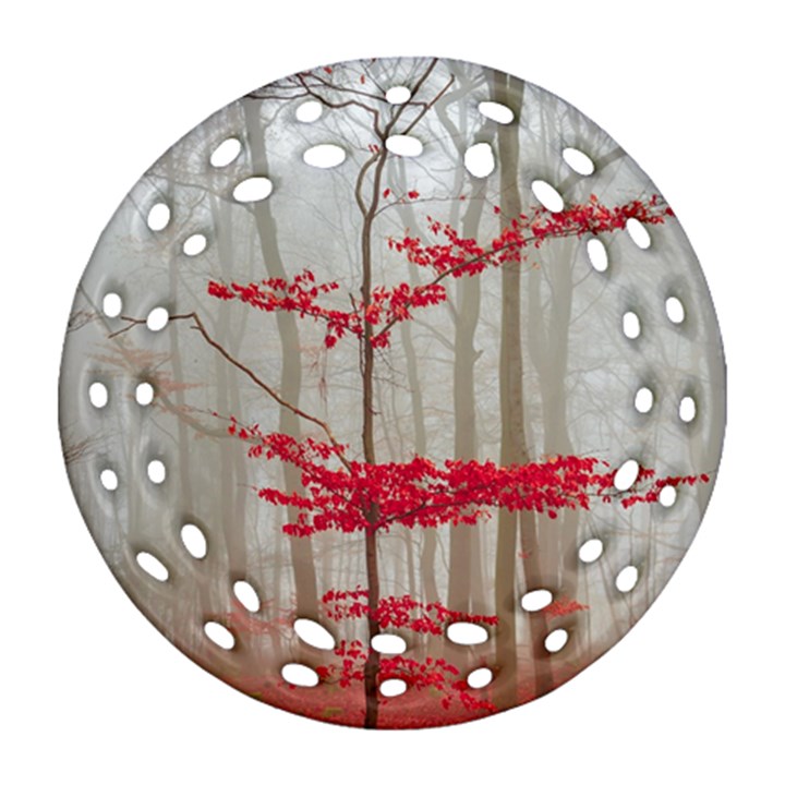 Magic forest in red and white Round Filigree Ornament (2Side)