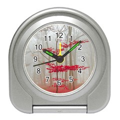 Magic Forest In Red And White Travel Alarm Clocks