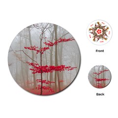 Magic Forest In Red And White Playing Cards (Round) 