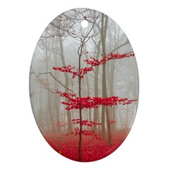 Magic Forest In Red And White Oval Ornament (two Sides) by wsfcow