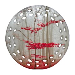 Magic Forest In Red And White Round Filigree Ornament (2Side)