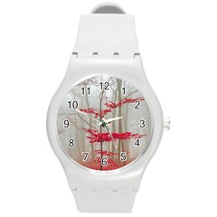 Magic Forest In Red And White Round Plastic Sport Watch (M)