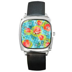 Red Cherries Square Metal Watch by DanaeStudio