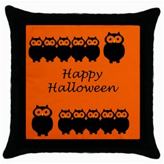 Happy Halloween - Owls Throw Pillow Case (black) by Valentinaart