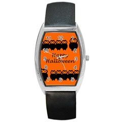 Happy Halloween - Owls Barrel Style Metal Watch by Valentinaart