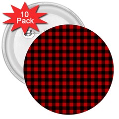 Lumberjack Plaid Fabric Pattern Red Black 3  Buttons (10 Pack)  by EDDArt