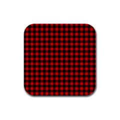 Lumberjack Plaid Fabric Pattern Red Black Rubber Square Coaster (4 Pack) 