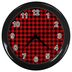 Lumberjack Plaid Fabric Pattern Red Black Wall Clocks (black)