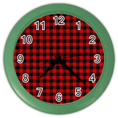 Lumberjack Plaid Fabric Pattern Red Black Color Wall Clocks by EDDArt