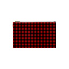 Lumberjack Plaid Fabric Pattern Red Black Cosmetic Bag (small)  by EDDArt