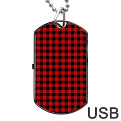 Lumberjack Plaid Fabric Pattern Red Black Dog Tag Usb Flash (two Sides) 