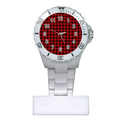 Lumberjack Plaid Fabric Pattern Red Black Plastic Nurses Watch