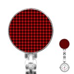 Lumberjack Plaid Fabric Pattern Red Black Stainless Steel Nurses Watch Front