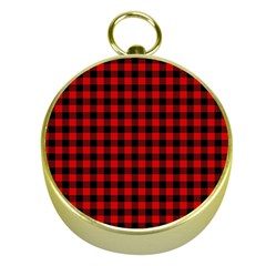 Lumberjack Plaid Fabric Pattern Red Black Gold Compasses by EDDArt