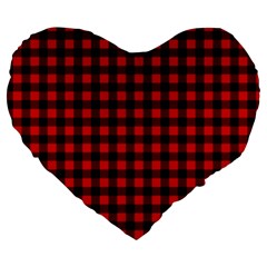 Lumberjack Plaid Fabric Pattern Red Black Large 19  Premium Flano Heart Shape Cushions