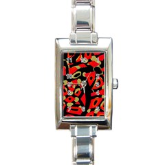 Red Artistic Design Rectangle Italian Charm Watch by Valentinaart