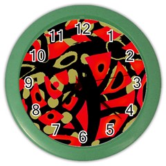 Red Artistic Design Color Wall Clocks by Valentinaart