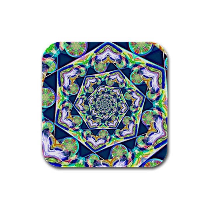 Power Spiral Polygon Blue Green White Rubber Square Coaster (4 pack) 