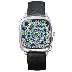 Power Spiral Polygon Blue Green White Square Metal Watch by EDDArt