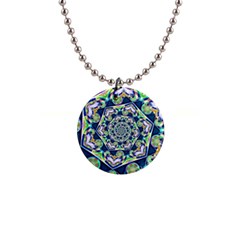 Power Spiral Polygon Blue Green White Button Necklaces by EDDArt