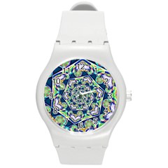 Power Spiral Polygon Blue Green White Round Plastic Sport Watch (m) by EDDArt