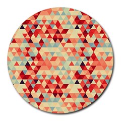 Modern Hipster Triangle Pattern Red Blue Beige Round Mousepads