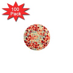 Modern Hipster Triangle Pattern Red Blue Beige 1  Mini Magnets (100 Pack)  by EDDArt