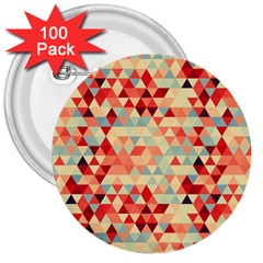 Modern Hipster Triangle Pattern Red Blue Beige 3  Buttons (100 Pack)  by EDDArt