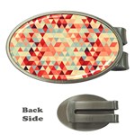 Modern Hipster Triangle Pattern Red Blue Beige Money Clips (Oval)  Front