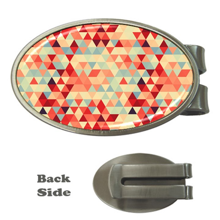 Modern Hipster Triangle Pattern Red Blue Beige Money Clips (Oval) 