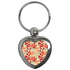 Modern Hipster Triangle Pattern Red Blue Beige Key Chains (heart)  by EDDArt