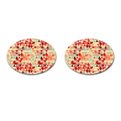 Modern Hipster Triangle Pattern Red Blue Beige Cufflinks (oval) by EDDArt