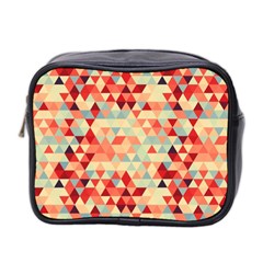 Modern Hipster Triangle Pattern Red Blue Beige Mini Toiletries Bag 2-side by EDDArt