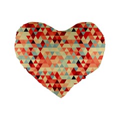 Modern Hipster Triangle Pattern Red Blue Beige Standard 16  Premium Heart Shape Cushions by EDDArt