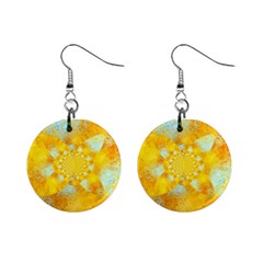 Gold Blue Abstract Blossom Mini Button Earrings