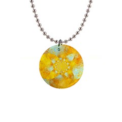 Gold Blue Abstract Blossom Button Necklaces