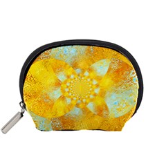 Gold Blue Abstract Blossom Accessory Pouches (small)  by designworld65